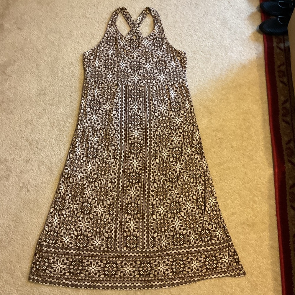 J.Jill Kona Cross Back Knit Floral Mandala Print Maxi Dress Brown Pink White XL - Picture 3 of 12